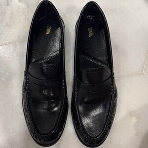 ZARA Women’s YSL-lookalike Black Leather Penny Loafers